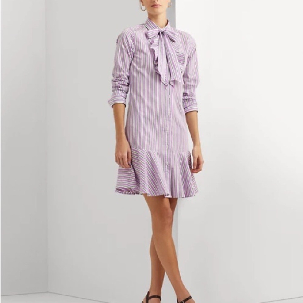 Ralph Lauren Striped Broadcloth Tie-Neck Shirtdress size 10